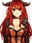  breasts chi-ri choker cleavage demon_girl dress horns huge_breasts long_hair maou_(maoyuu) maoyuu_maou_yuusha red_eyes red_hair smile solo 