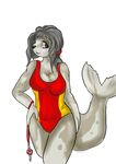  breasts camel_toe cleavage clothed clothing female fenja hand_on_hip kaeaskavi lifeguard looking_at_viewer plain_background seal solo swimsuit white_background 