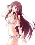  ass bikini bracelet breasts follen_(639594) jewelry long_hair matsumi_kuro medium_breasts pendant pink_eyes red_hair saki saki_achiga-hen side-tie_bikini simple_background solo swimsuit white_background 