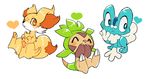  ^_^ bad_id bad_pixiv_id blue_eyes blush chespin closed_eyes fennekin froakie full_body gen_6_pokemon looking_at_viewer no_humans pokemon pokemon_(creature) red_eyes sitting white_background 