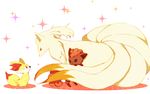  commentary_request fennekin fox gen_1_pokemon gen_6_pokemon kiriya_(merry_widow) ninetales no_humans pokemon pokemon_(creature) red_eyes sparkle vulpix 