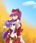  blue_eyes hakurei_reimu hakurei_reimu_(pc-98) hinomihata meira multiple_girls purple_eyes purple_hair touhou touhou_(pc-98) 