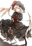  bat_wings boots brooch corset dress hat highres jewelry neichiru remilia_scarlet short_hair silver_hair smile solo sword touhou weapon wings wrist_cuffs yellow_eyes 