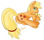  applejack_(mlp) blonde_hair cutie_mark equine female feral freckles friendship_is_magic green_eyes hair hat horse looking_at_viewer mammal my_little_pony pony presenting pussy ratofdrawn smile solo 