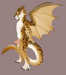  abs biceps black_fur brown_fur claws demicoeur digitigrade dragon erection feline fur hindpaw horn humanoid_penis hybrid jaguar male mammal muscles nude ocelot paws penis plain_background red_eyes solo standing toes wings 