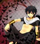  bad_id bad_pixiv_id black_hair bracelet braid checkered checkered_background jewelry judal kanade_(reveryearth) long_hair magi_the_labyrinth_of_magic male_focus midriff neck_ring red_eyes single_braid solo 
