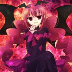  :d bad_end_happy bad_end_precure bat_wings black_bodysuit bodysuit covered_navel crossed_legs dark_persona imari_yuka long_hair looking_at_viewer open_mouth pink_hair precure red_eyes sitting smile smile_precure! solo twintails wings 