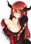  areolae breast_hold breasts brown_hair cleavage coracola demon_girl dress highres horns huge_breasts long_hair looking_at_viewer maou_(maoyuu) maoyuu_maou_yuusha nipples red_eyes solo 