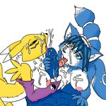  anthro areola big_breasts blue_eyes breasts canine crossover cum cum_on_breasts cum_on_face cumshot digimon erect_nipples erection facial_markings fellatio female fox handjob krystal looking_at_viewer male mammal markings messy nintendo nipples one_eye_closed open_mouth oral oral_sex orgasm penis renamon sex slashysmiley star_fox straight tongue tongue_out vein veins video_games 