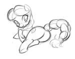  anthro apple_pie black_and_white blush braids butt cutie_mark equine female feral friendship_is_magic granny_smith_(mlp) hair horse looking_back mammal monochrome my_little_pony nude plain_background pony presenting presenting_hindquarters sketch solo white_background young zinnthos 