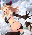  ass black_gloves black_panties blue_eyes blush boots bow bra braid bravely_default:_flying_fairy bravely_default_(series) edea_lee elbow_gloves gloves hair_bow long_hair looking_at_viewer open_mouth panties shin_(new) side-tie_panties solo thighhighs underwear underwear_only untied wardrobe_malfunction white_bra 