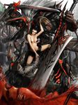  bad_id bad_pixiv_id black_hair blood breasts cockpit corpse highres hiro_(5796143) large_breasts long_hair mecha monster original realistic red_eyes science_fiction skirt sword weapon white_hair 