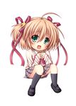  blonde_hair chibi green_eyes hair_ribbon highres kamikita_komari kuena little_busters! ribbon solo twintails 