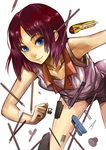  animal_ears bad_id bad_pixiv_id bakemonogatari bare_shoulders bent_over binder_clip blue_eyes compass danann looking_at_viewer monogatari_(series) pencil purple_hair senjougahara_hitagi short_shorts shorts sleeveless smile solo stapler 