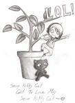  &lt;3 :d black_and_white cat cute english_text feline headphoens headset human humor monochrome pewdiepie plant plushie pot tagme text 
