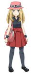  1girl bag bare_shoulders blonde_hair blue_eyes female_protagonist_(pokemon_xy) goggles hat long_hair maruki_(punchiki) mary_janes official_style pokemon pokemon_(game) pokemon_xy serena_(pokemon) simple_background skirt smile solo standing white_background 
