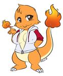  breasts charmander chevi female feral fire hoodie looking_at_viewer nintendo orange_body plain_background pok&eacute;mon video_games white_background 