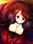  blush breasts choker cleavage dress from_above horns huge_breasts long_hair looking_at_viewer maou_(maoyuu) maoyuu_maou_yuusha re-so red_eyes red_hair smile solo 