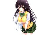  black_hair blush breast_hold kotegawa_yui long_hair seifuku skirt solano to_love_ru white 