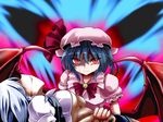  aura bat_wings blood blood_from_mouth blouse blue_hair bow breasts brooch crying hat hat_ribbon holding_hand holding_hands izayoi_sakuya jewelry lilish looking_at_viewer medium_breasts multicolored multicolored_background multiple_girls puffy_sleeves red_eyes remilia_scarlet ribbon short_sleeves silver_hair slit_pupils streaming_tears tears touhou vest wings 