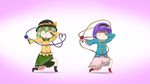  dancing green_hair hanakoori hat kill_me_baby kill_me_dance komeiji_koishi komeiji_satori multiple_girls parody purple_hair siblings sisters third_eye touhou 