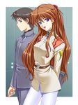  1girl blue_eyes ikari_shinji neon_genesis_evangelion older pantyhose red_hair souryuu_asuka_langley suzuno_kouya uniform 