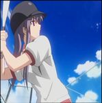  bad_aspect_ratio baseball baseball_bat baseball_helmet clannad day fujibayashi_kyou helmet sky solo 