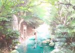 bad_id bad_pixiv_id barefoot brown_hair copyright_request forest nature reflection scenery school_uniform solo tree wakana_(nagomoo) water 