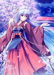  bad_id bad_pixiv_id blue_eyes blue_hair bow cherry_blossoms hakama japanese_clothes long_hair miko nagatsuki_towa original red_hakama solo very_long_hair wind 