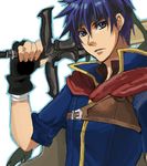  artist_request blue_eyes blue_hair cape fire_emblem fire_emblem:_souen_no_kiseki gloves headband ike lowres male_focus solo sword weapon 