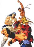  3boys andy_bogard anime blue_hair fatal_fury game gloves highres joe_higashi king_of_fighters male male_focus martial_arts masami_obari multiple_boys old_school oldschool oobari_masami ova scan silver_hair snk terry_bogard 