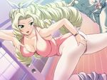  :d \m/ ass ass_grab blonde_hair blush bracelet breasts cleavage covered_nipples curly_hair drill_hair dutch_angle game_cg grabbing_own_ass green_eyes gymnastics hair_ribbon impossible_clothes indoors jewelry jumping kneehighs kuujou_sakurako large_breasts leotard long_hair loose_socks morita_kazuaki open_mouth pantyhose pink_leotard ribbon ringlets smile socks solo sparkle speaker sweat very_long_hair white_legwear window yakin_byoutou yakin_byoutou_san 