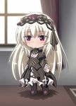  chibi dress frills gucchi hairband long_hair purple_eyes ribbon rozen_maiden silver_hair solo suigintou 