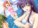  ayakaze_ryuushou beach bikini day dutch_angle game_cg jpeg_artifacts long_hair matsuoka_mitsuru multiple_girls outdoors paradigm_shift_~mezame_no_toki~ purple_eyes purple_hair red_hair sakuraba_yukari swimsuit twintails 