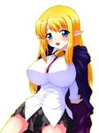 blonde_hair blue_eyes blush breasts cape elf impossible_clothes impossible_shirt large_breasts long_hair non-web_source pointy_ears shirt skirt solo tiffania_westwood tim_tim_machine zero_no_tsukaima 