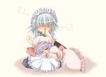  blood blush closed_eyes izayoi_sakuya kagura_chitose lap_pillow maid multiple_girls nosebleed remilia_scarlet sleeping touhou wings 