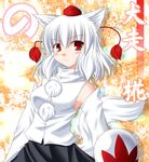  animal_ears hat highres inubashiri_momiji shield solo tail tokin_hat tora_(gatling_cat) touhou white_hair wolf_ears wolf_tail 