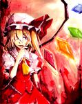  absurdres blonde_hair blood fang flandre_scarlet highres holysnow licking one_eye_closed red_eyes solo touhou wings 