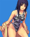  blue_hair camouflage competition_swimsuit long_hair one-piece_swimsuit original purple_eyes solo swimsuit yuuji_(and) 