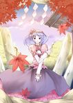  hair_ornament leaf leaf_hair_ornament looking_at_viewer maple_leaf nonaka_yuu purple_hair red_eyes rope shimenawa short_hair smile solo touhou tsurime yasaka_kanako 