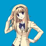  ahoge blazer blonde_hair bow chaos;head hairband headband long_hair nishijou_nanami ribbon ribbons school_uniform smile 