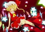  1girl bad_id bad_pixiv_id blonde_hair flandre_scarlet hat ribbon solo thighhighs torn_clothes torn_legwear touhou wings 