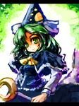  bow green_eyes green_hair hat long_hair mima solo touhou ukyo_rst wizard_hat 