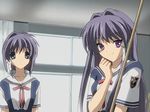  clannad fujibayashi_kyou fujibayashi_ryou multiple_girls screencap siblings smile twins 