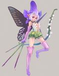  bow_(weapon) butterfly_wings elf fairy flower lily_of_the_valley original pointy_ears purple_eyes simple_background solo thighhighs weapon weno white_hair wings 