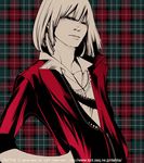  blonde_hair copyright_request jewelry male_focus necklace plaid plaid_background solo takenaka upper_body watermark web_address 