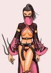  belt breasts greif medium_breasts midriff mileena mortal_kombat navel ponytail sai_(weapon) solo underboob weapon 