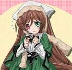  brown_hair dress frills heterochromia long_hair rozen_maiden solo suiseiseki takumi_(rozen_garten) very_long_hair 