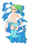  green_hair original panties ponytail solo striped striped_panties thighhighs underwear yupii 