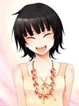  :d bad_id bad_pixiv_id bangs bare_shoulders beads black_hair camisole closed_eyes collarbone copyright_request eyebrows_visible_through_hair facing_viewer flat_chest happy highres jewelry mosho necklace open_mouth short_hair sleeveless smile solo upper_body 